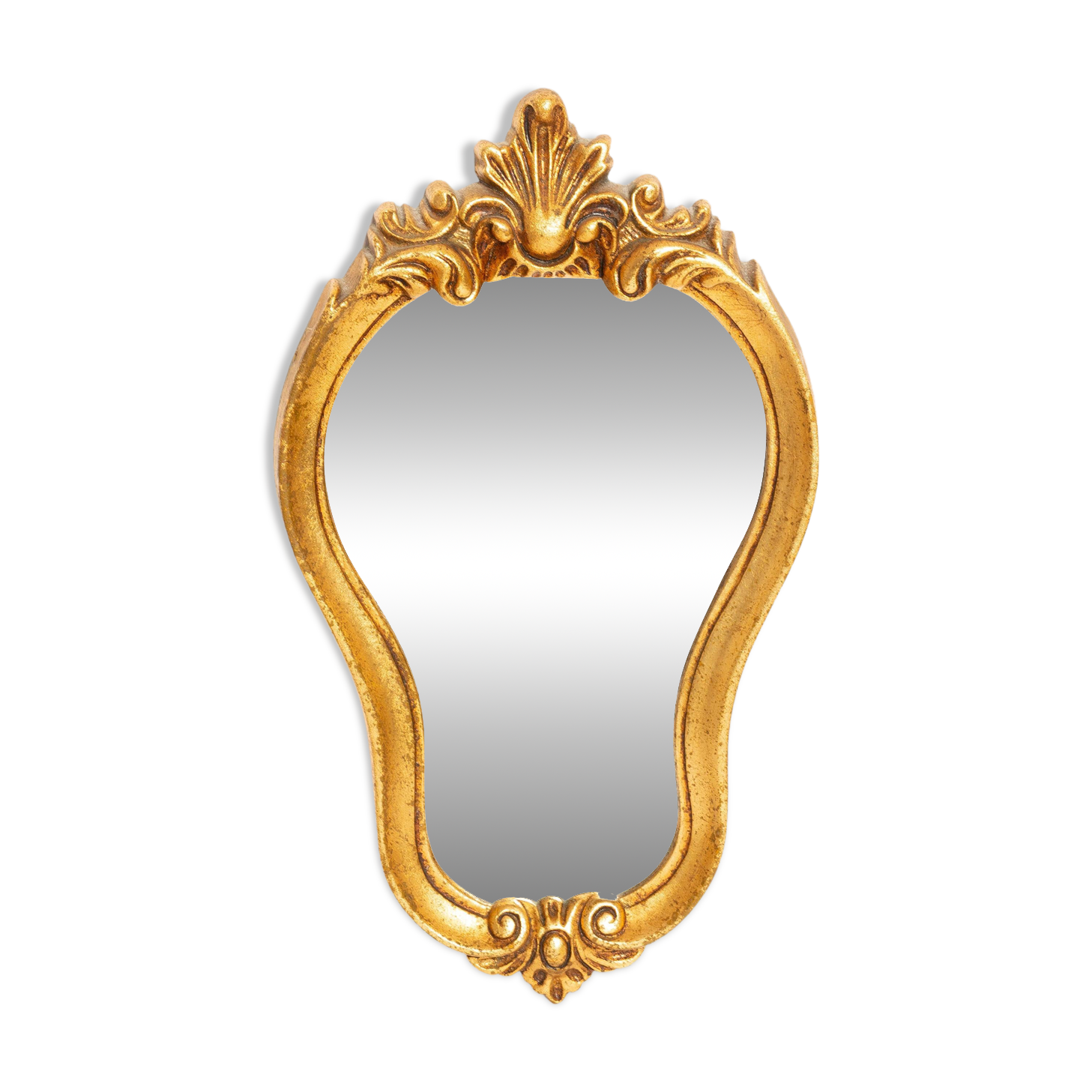 Petit miroir décoratif vintage dans un cadre doré avec des fleurs, Italie, années 1960