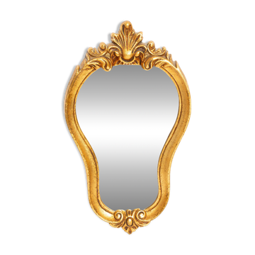Small vintage decorative mirror in a gold frame with flowers, Italy, 1960s.