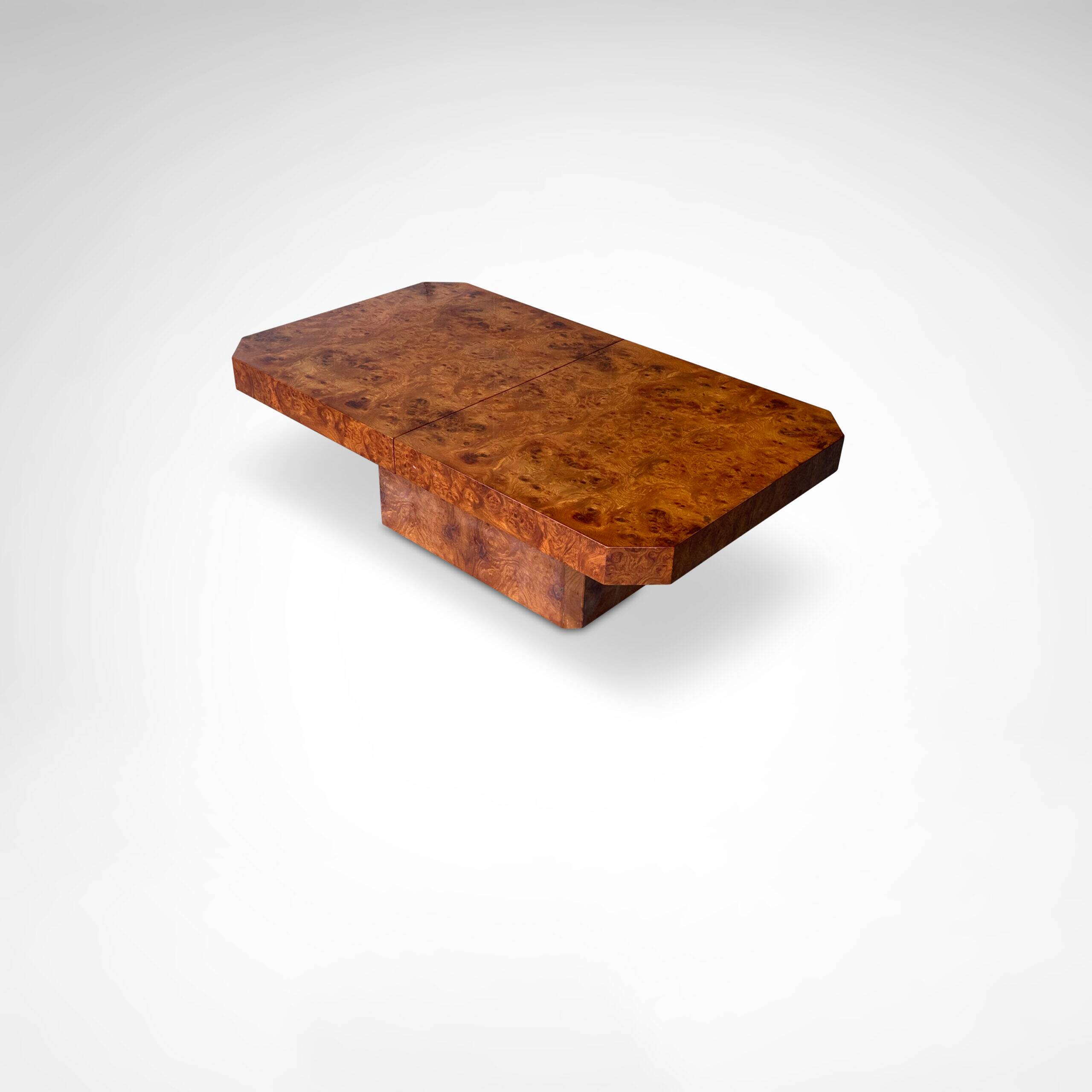 Table basse en bois de bouleau avec bar par Maison Lancel France années 1980