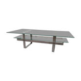Table basse vintage acier chromé et verre