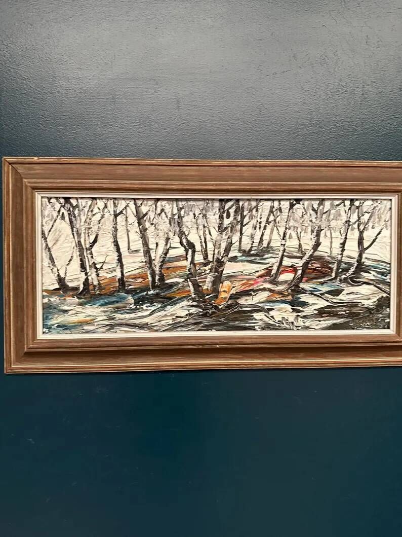 Oil on Swedish panel - "Forest in Winter" - Signed - Vintage and Framed