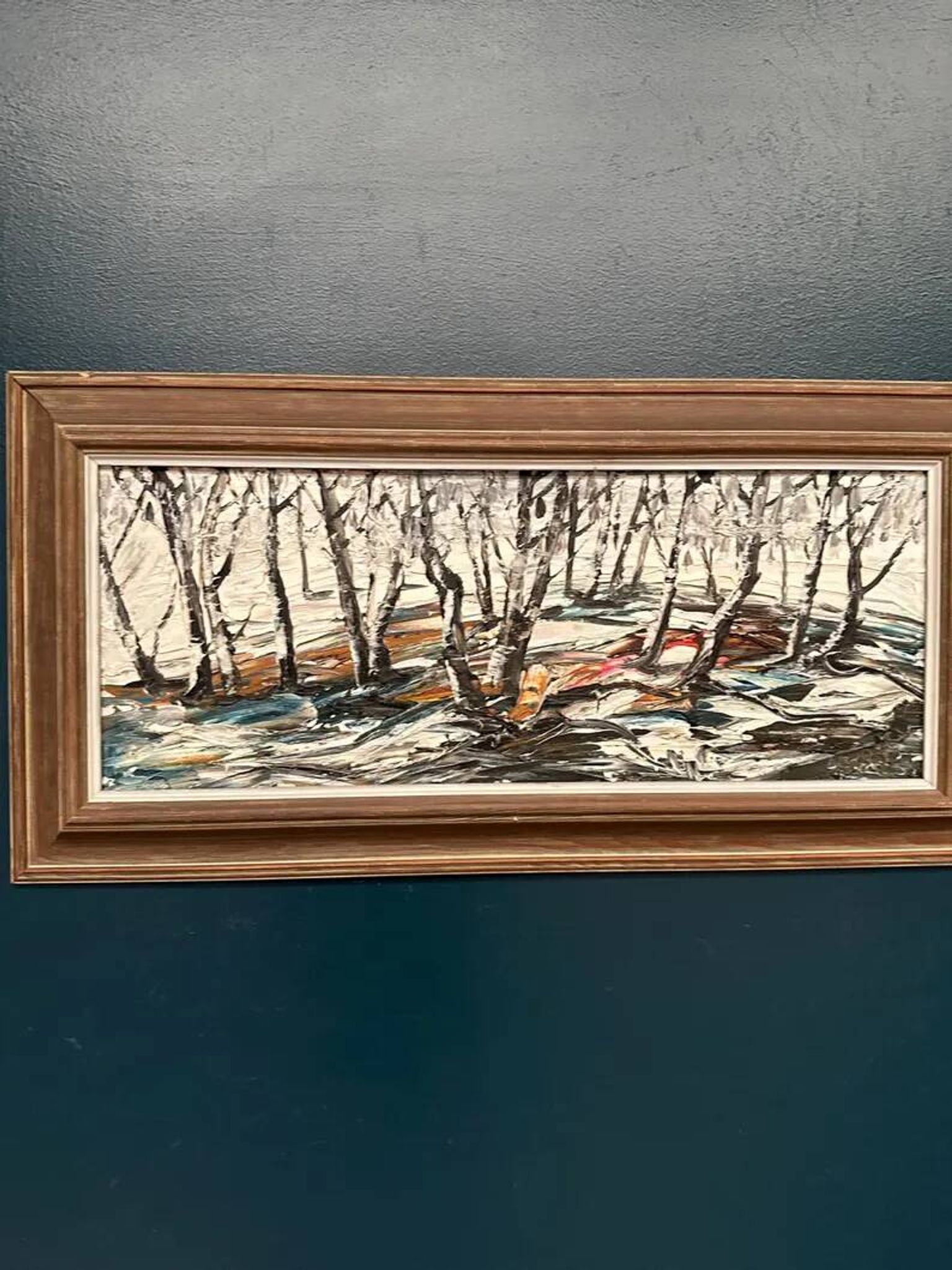 Oil on Swedish panel - "Forest in Winter" - Signed - Vintage and Framed