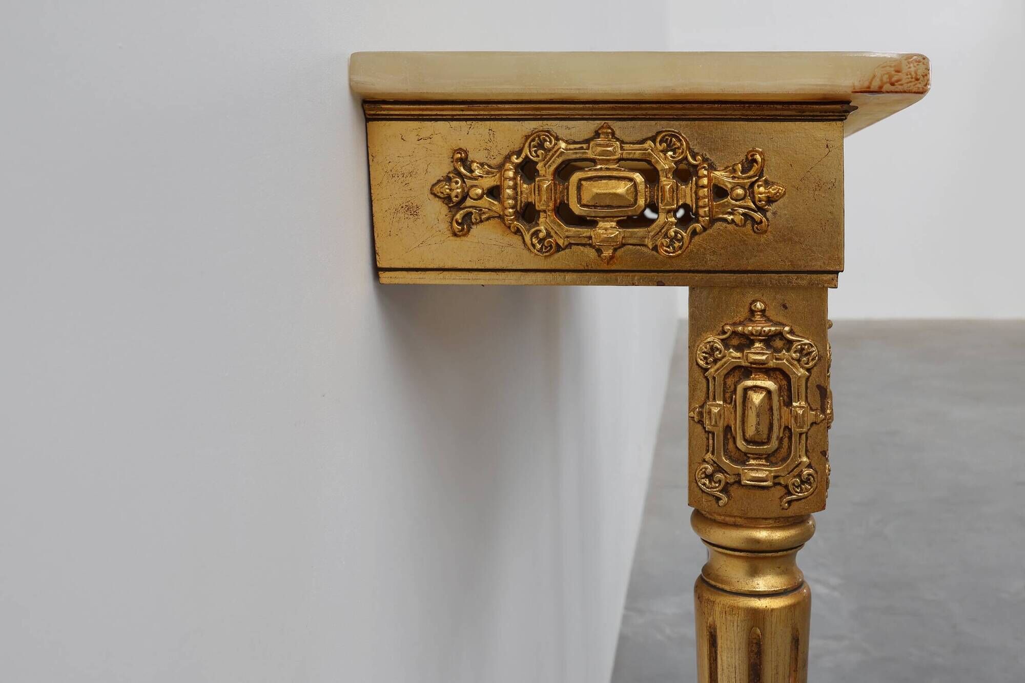 Louis XVI Style Gold-Toned Wall Console with Onyx Marble Top, Italy, 20th C