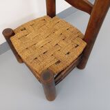 Vintage Charles Dudouyt Brutalist Low Chair in Wood and Straw
