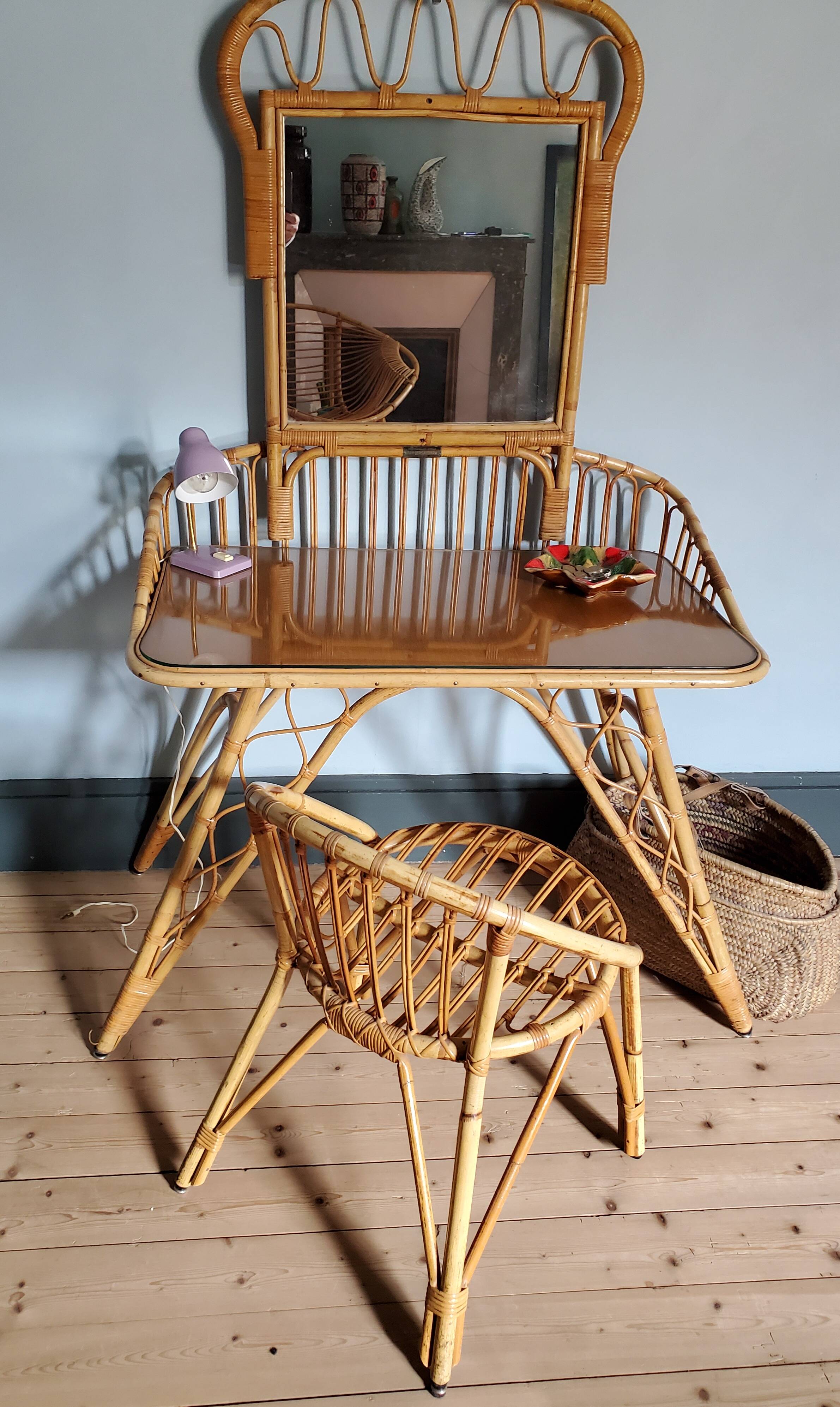 Rattan dressing table and chair 1960