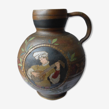 Large pitcher jug terracotta ceramic musician