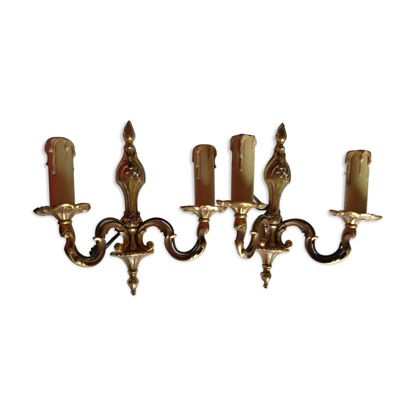 Pair of classic gold bronze wall lamps