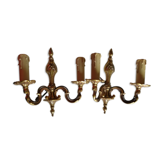 Pair of classic gold bronze wall lamps