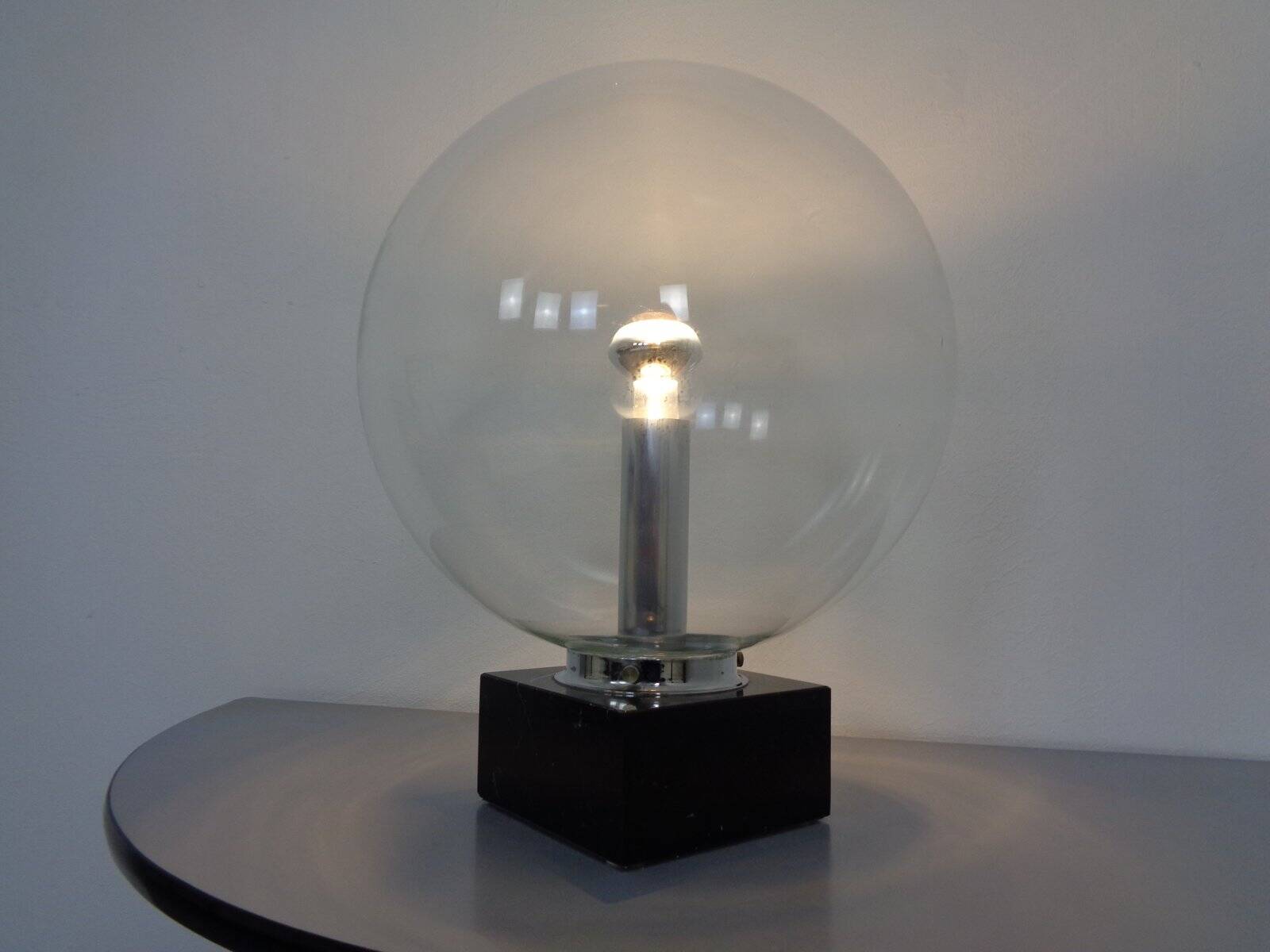 Large Glass Globe & Marble Table Lamp from Erco, 1960s