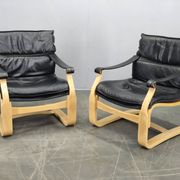 Pair of Leather Lounge Chairs by Åke Fribytter for Nelo Kroken 1960s