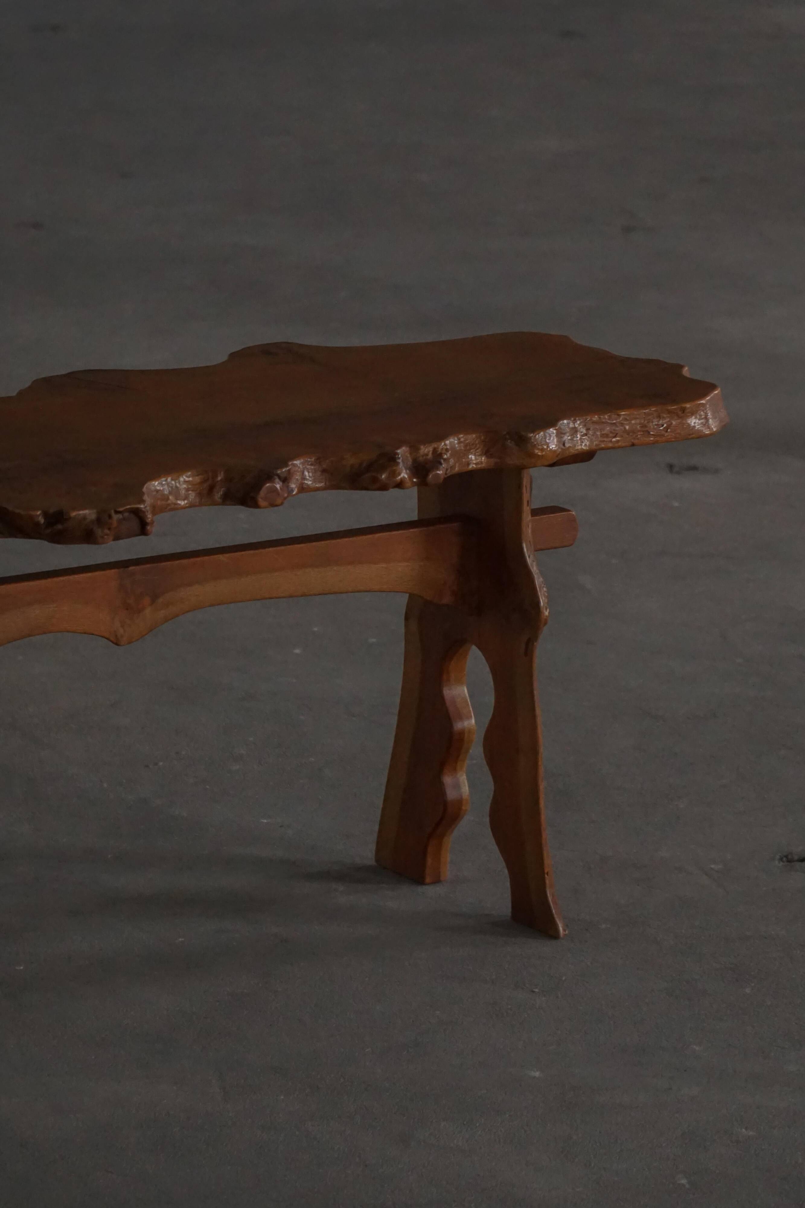 Mid-century Scandinavian coffee table made of solid elm wood, wabi-sabi style, 1960s.