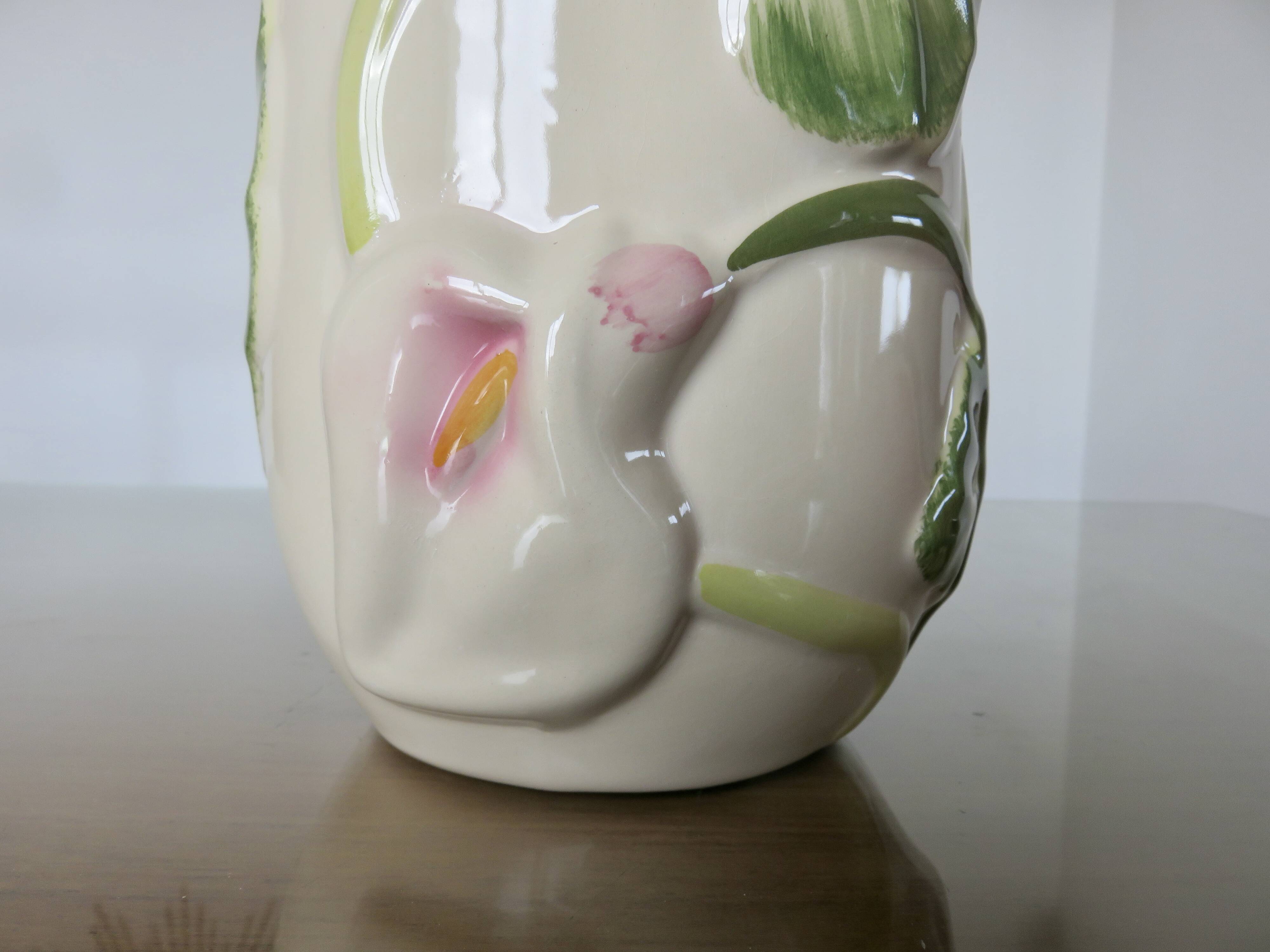 Ceramic vase, floral pattern, numbered and signed 70s 80s