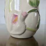 Ceramic vase, floral pattern, numbered and signed 70s 80s