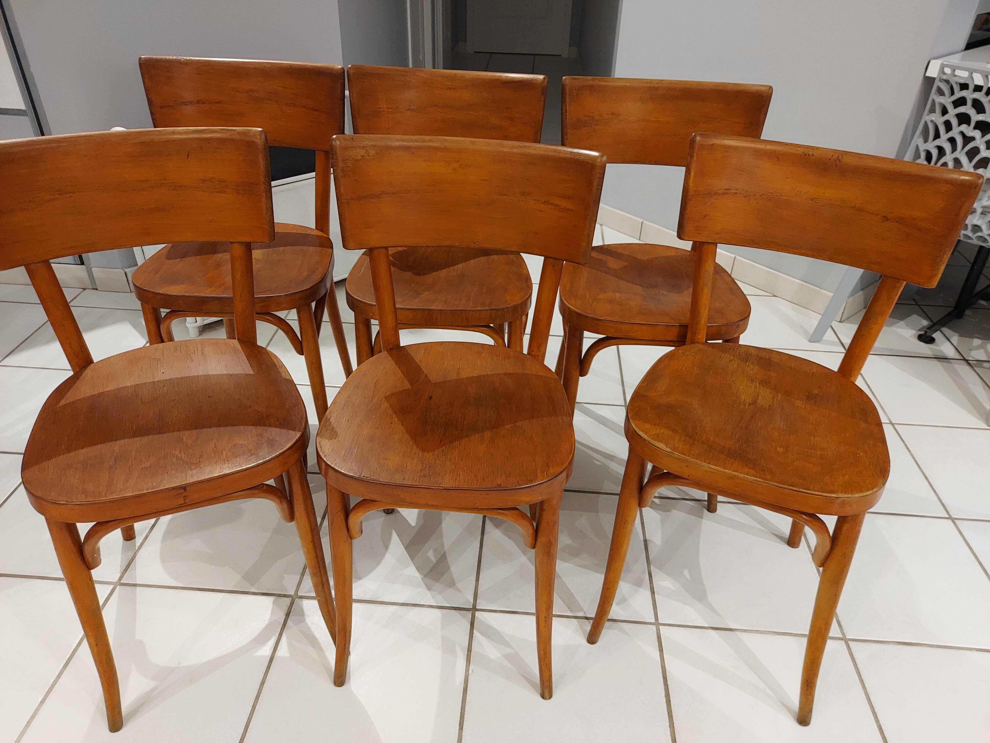 Suite of 6 chairs by bistrot baumann in the 1950s