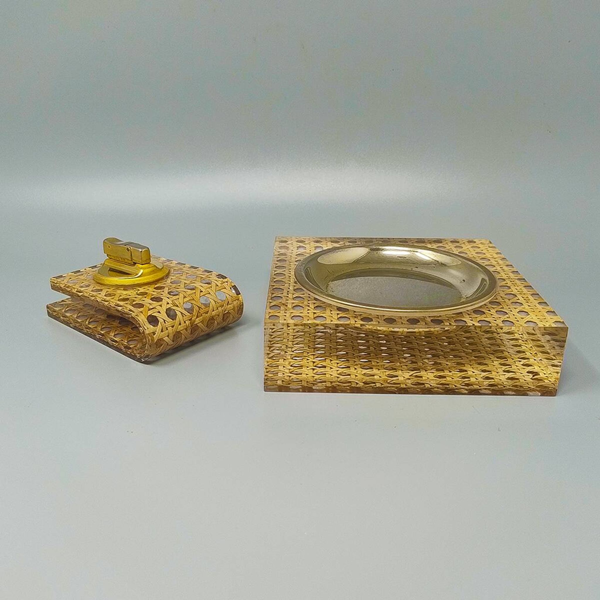 1970s Smoking Set in Vienna Straw By Geolel. Made in Italy