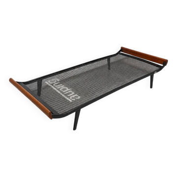 Daybed Auping Cleopatra by Dick Cordemeijer, black steel and teak, 1950s