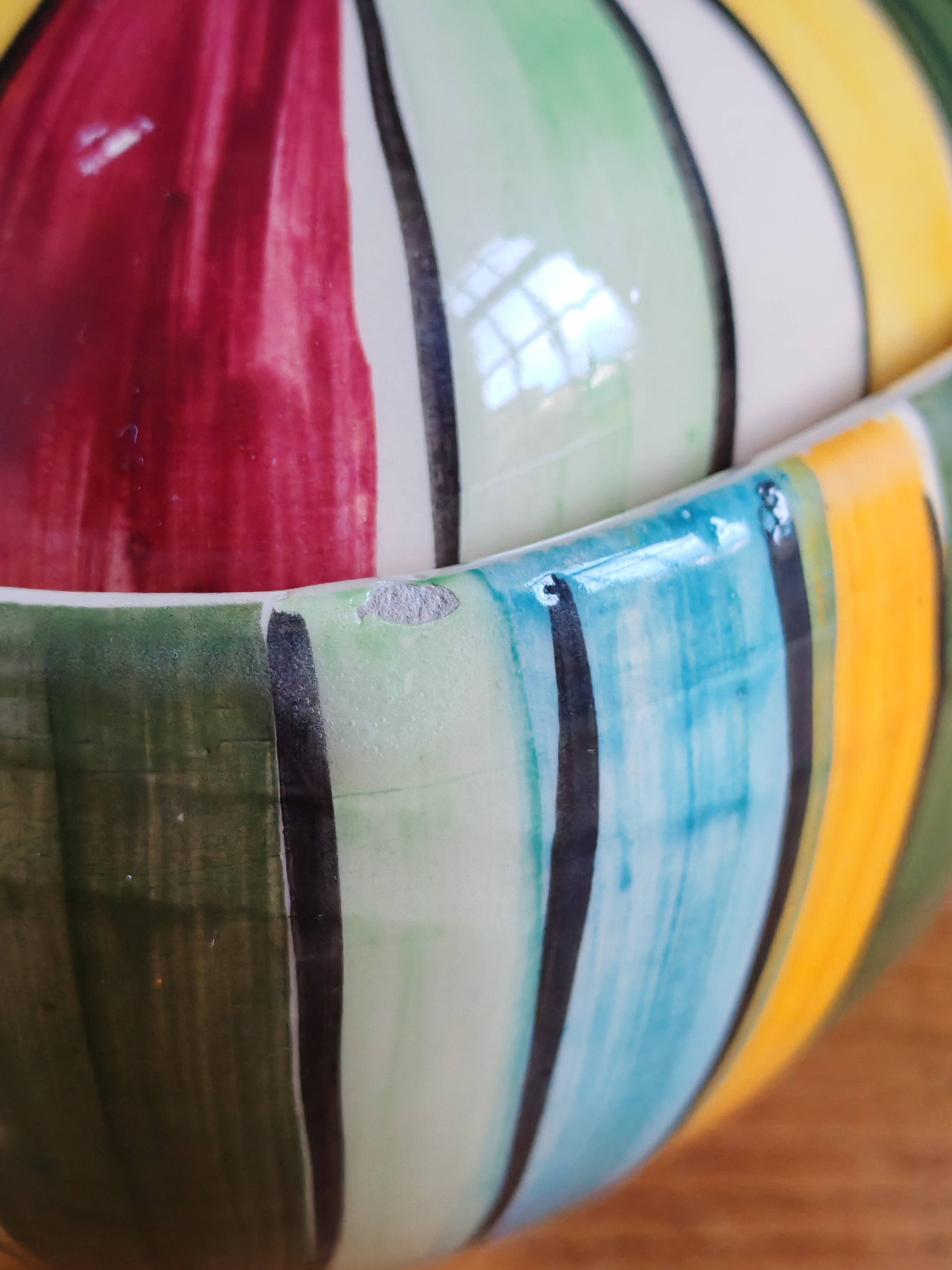 Vintage Ceramic Bonbonnière with Colourful Stripes - Jewellery Box