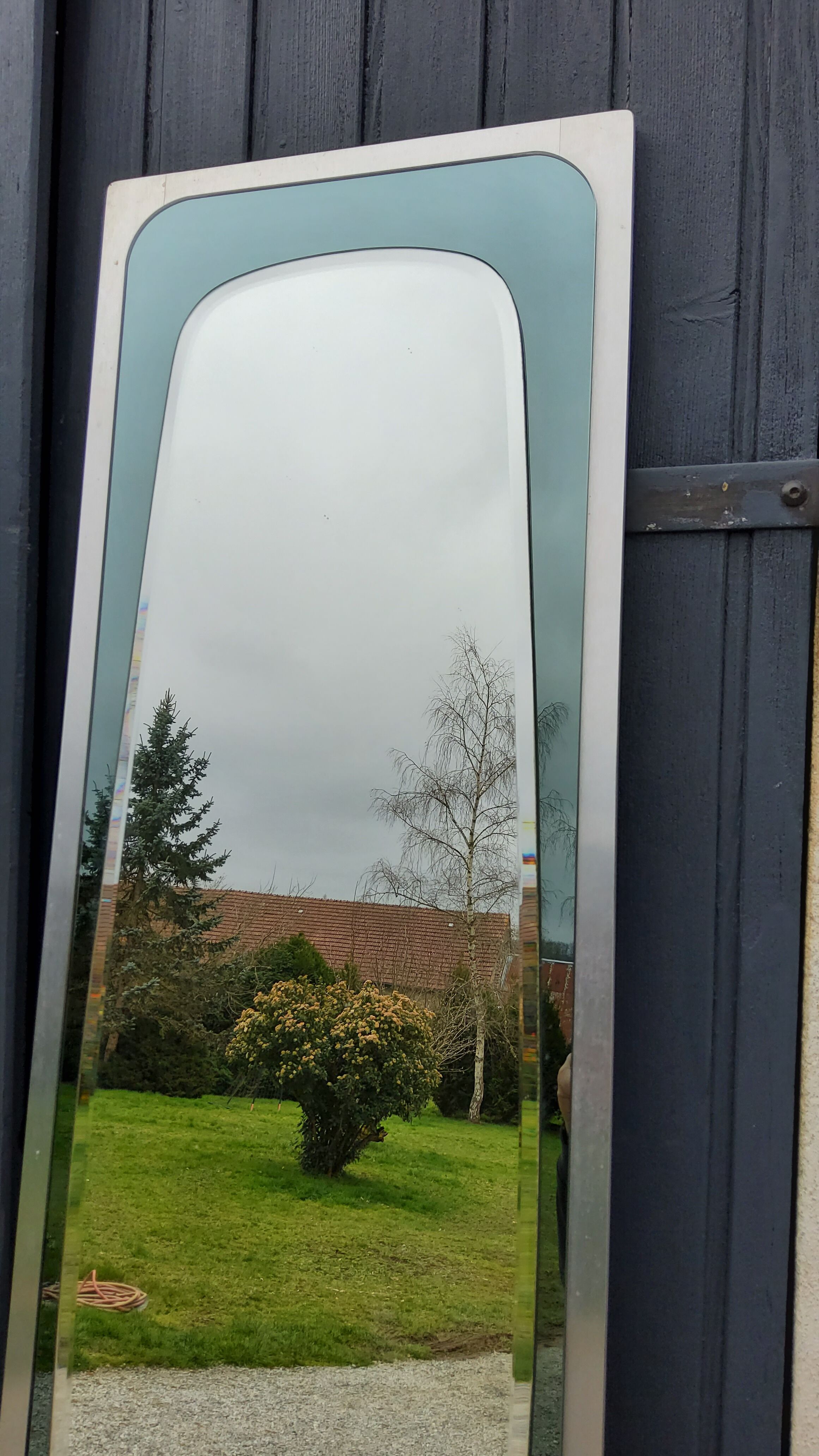 Large mirror mirror rear-view mirror of the 70s 36x136cm