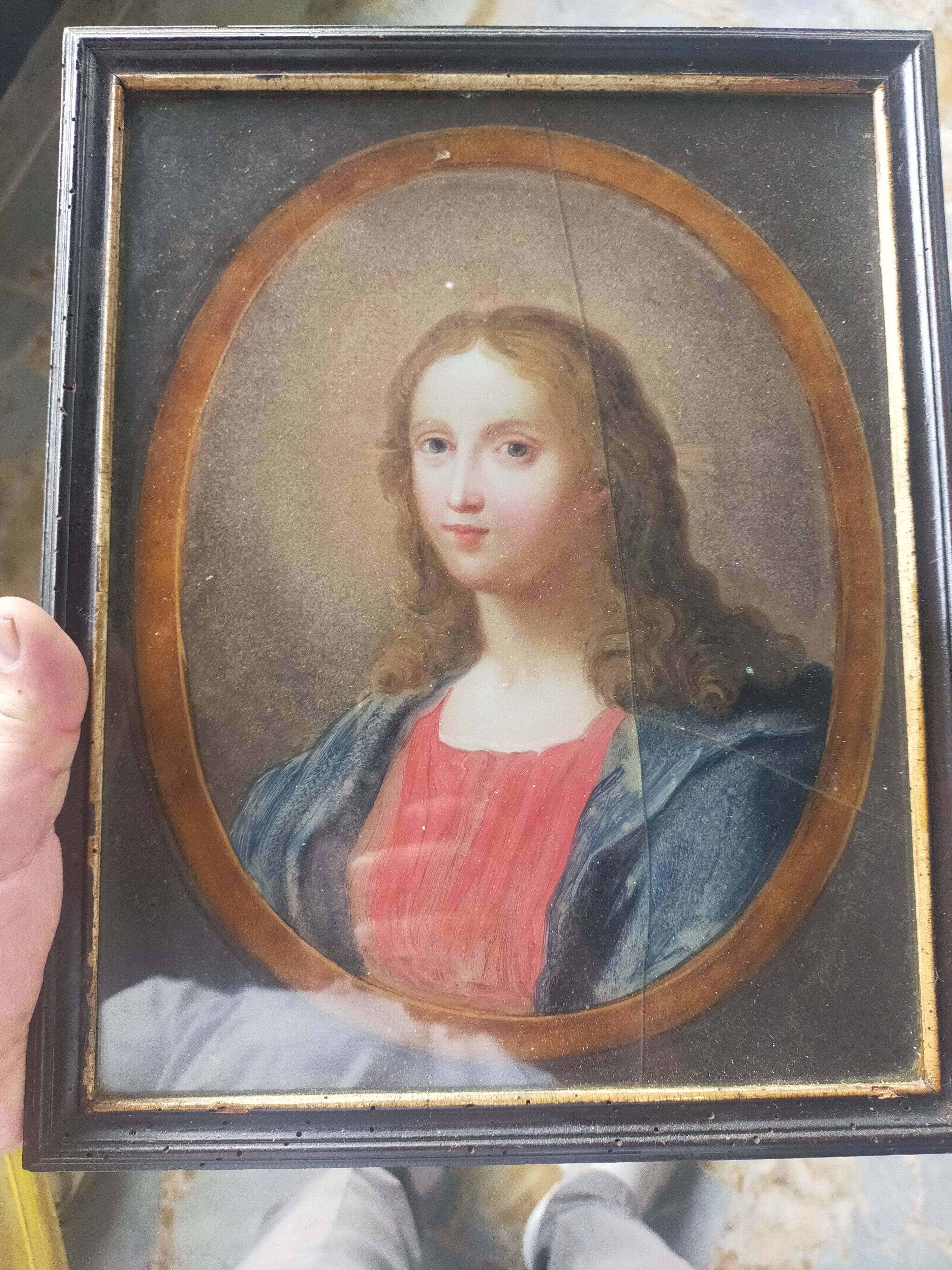 Ancient painting on glass depicting a female figure XVlll century