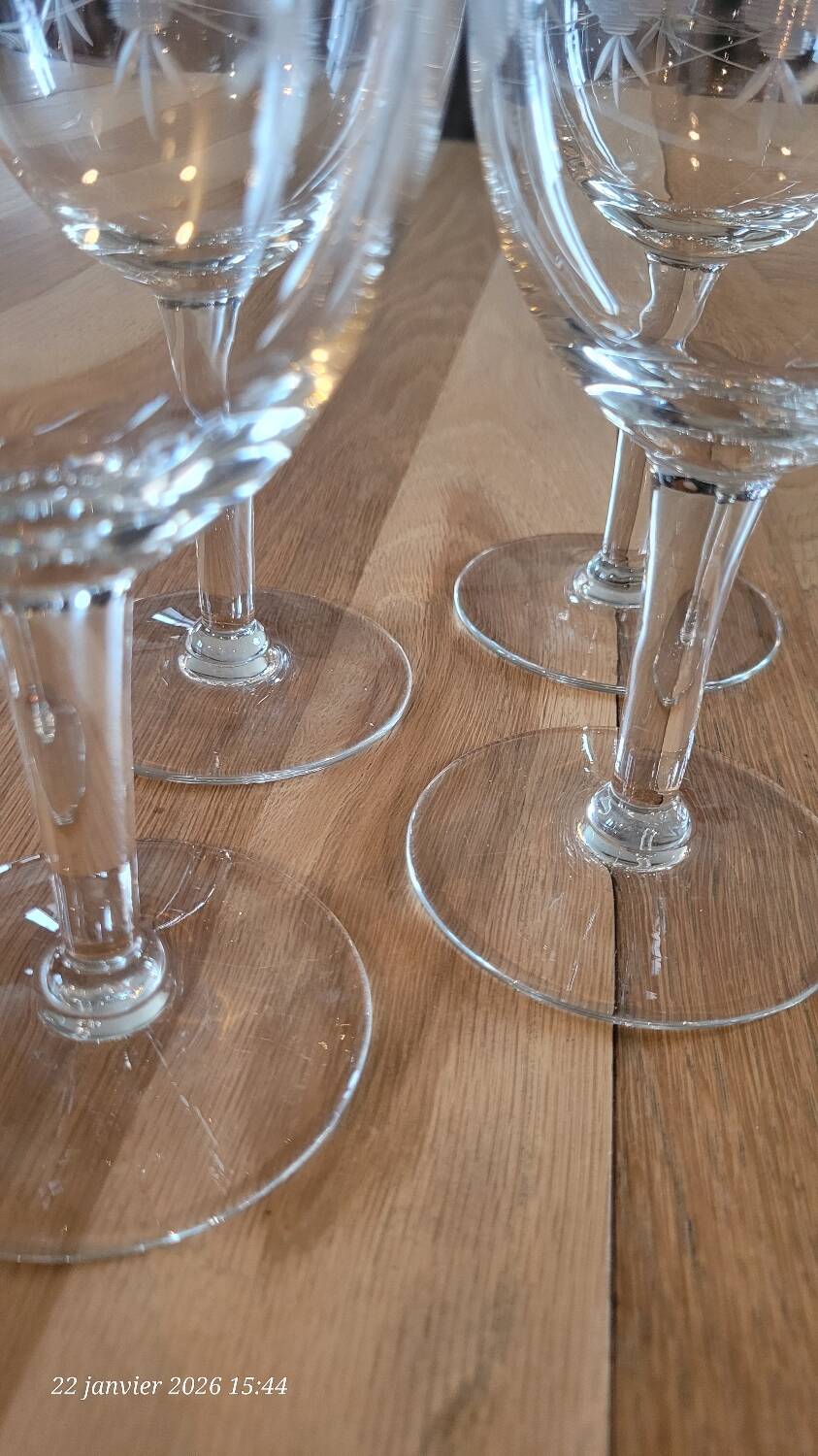 4 antique engraved glass goblets