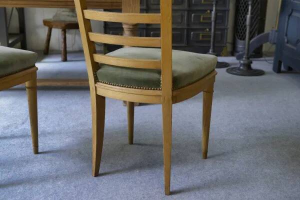 Pair of modern chairs with green velvet seats, 1940s