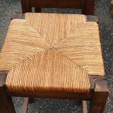 2 bar stools in wood and straw