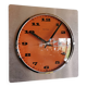 Vintage formica clock square silent wall pendulum "BC Paris silver orange"