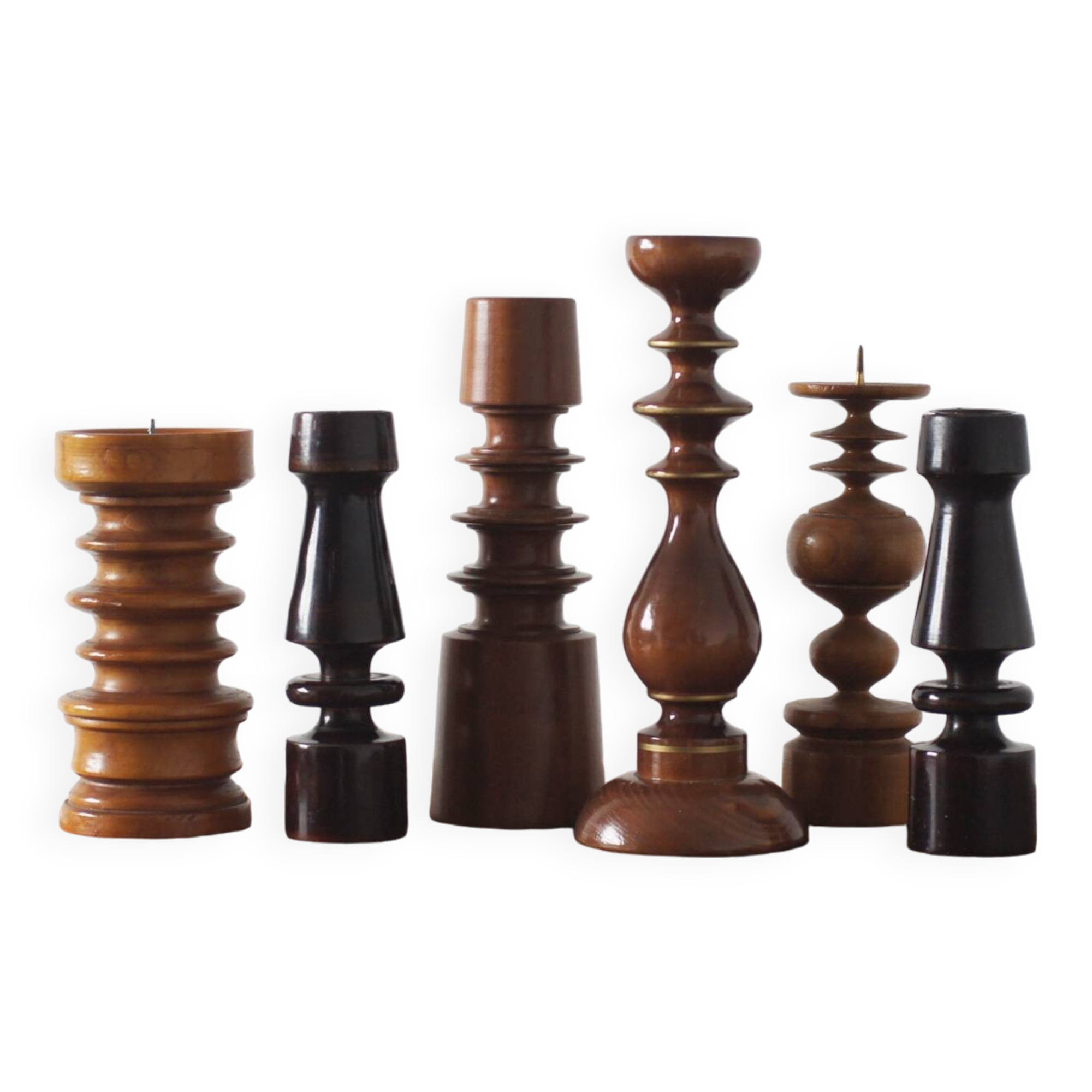 Scandinavian Wooden Candleholders, Set of 6
