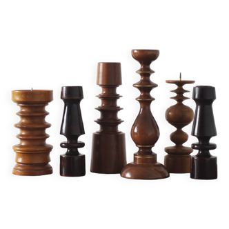 Scandinavian Wooden Candleholders, Set of 6