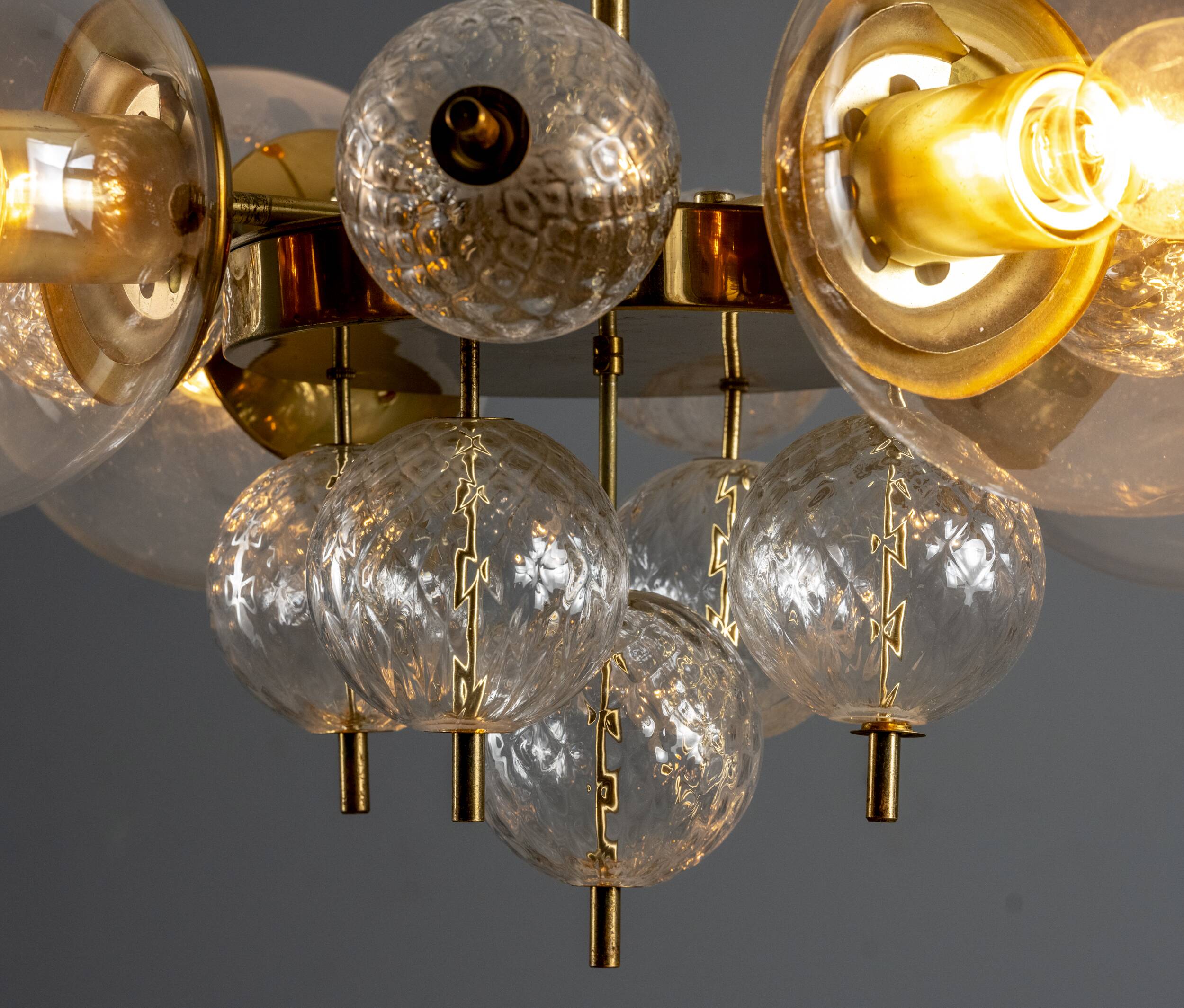 Glass and brass chandelier, Jaroslav Bejvl, 1970s, Czechoslovakia