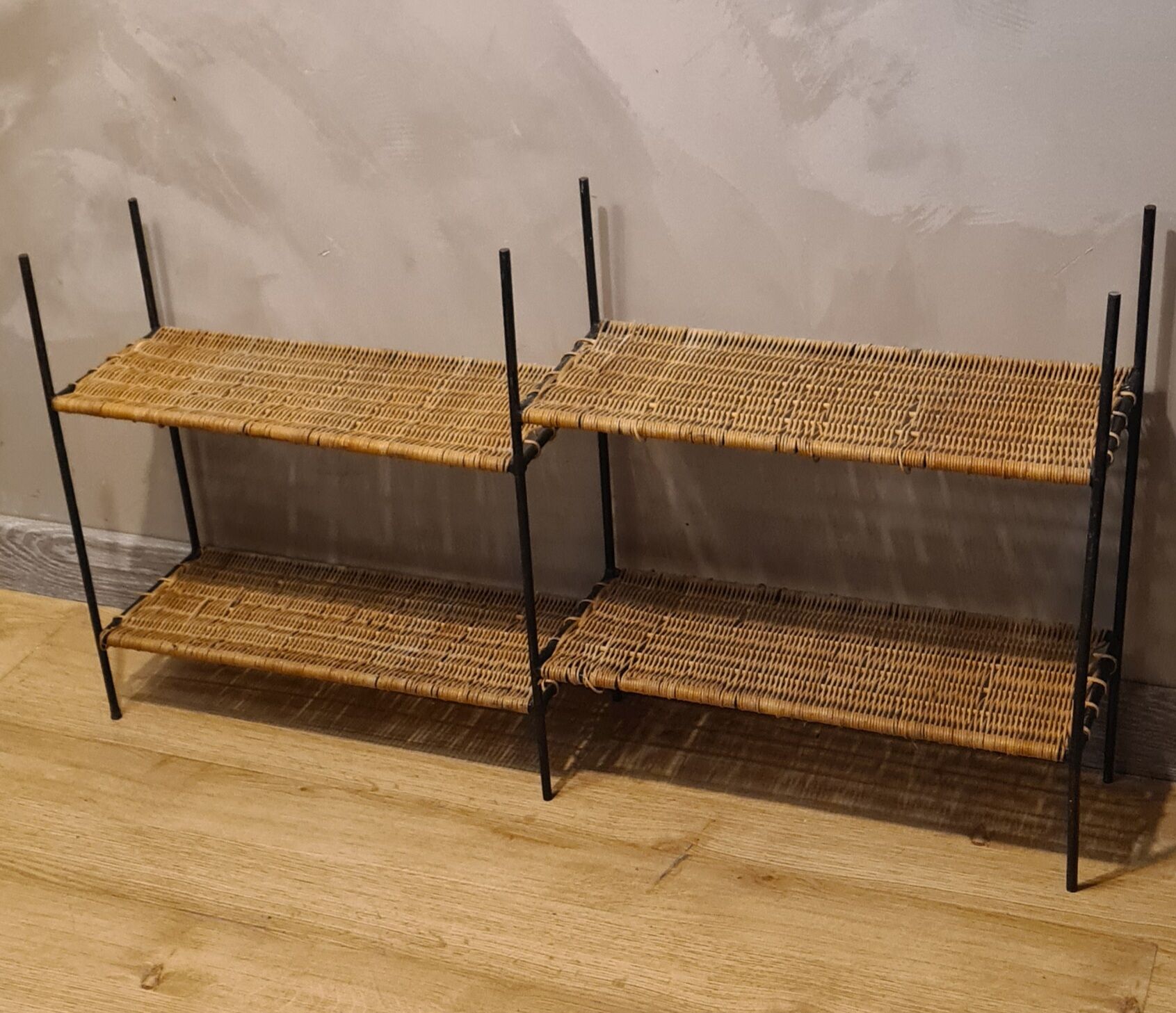 Wall shelf or stand metal and rattan 1950 a 70