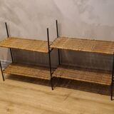 Wall shelf or stand metal and rattan 1950 a 70