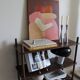 Minimalist figurative painting version burgundy "don't leave me".