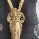 Art Deco double wall light in brass and glass tulips 1930