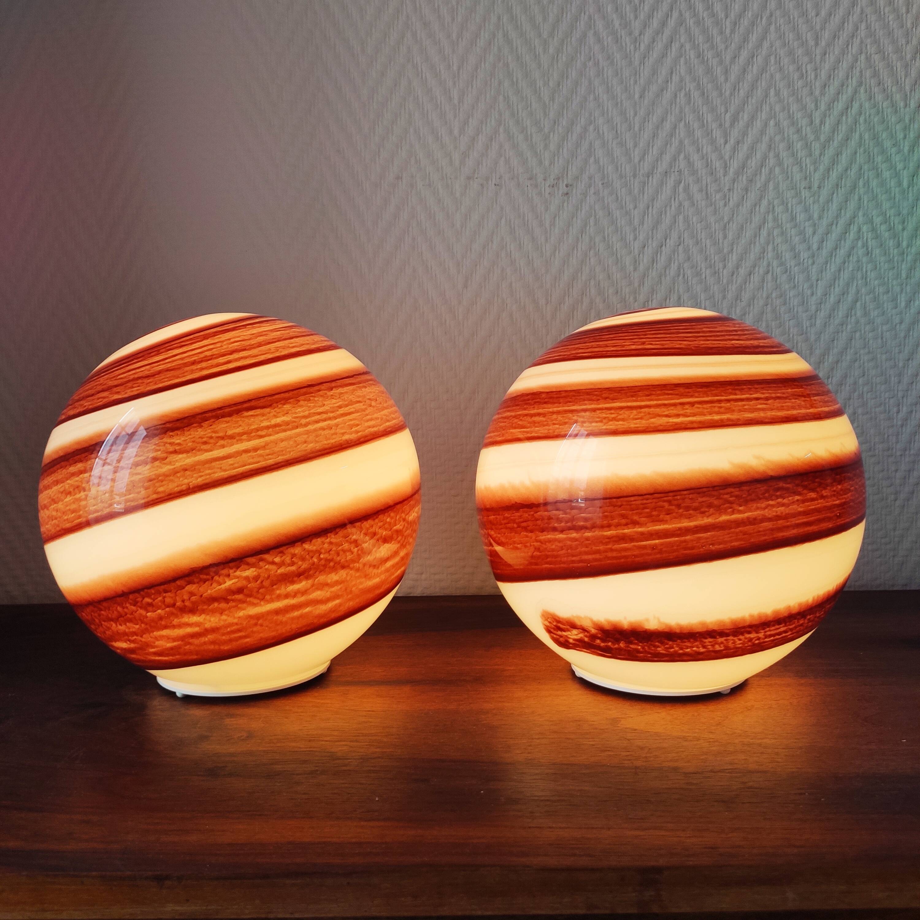 Pair of vintage 80-90 glass ball lamps
