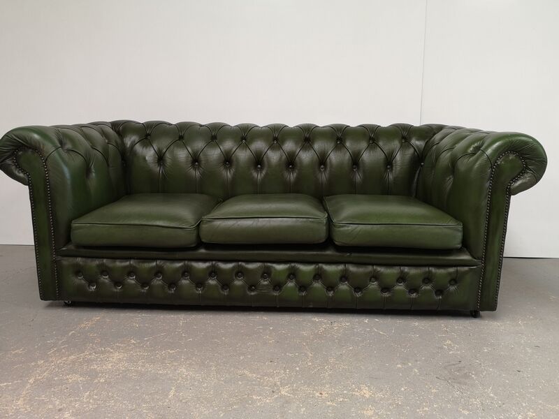 Chesterfield leather green sofa three seats