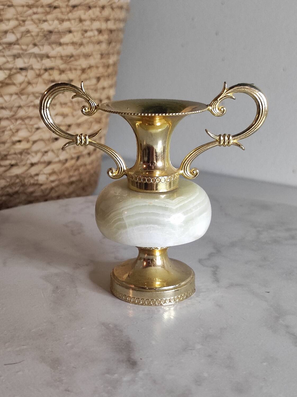 Small brass and alabaster vase