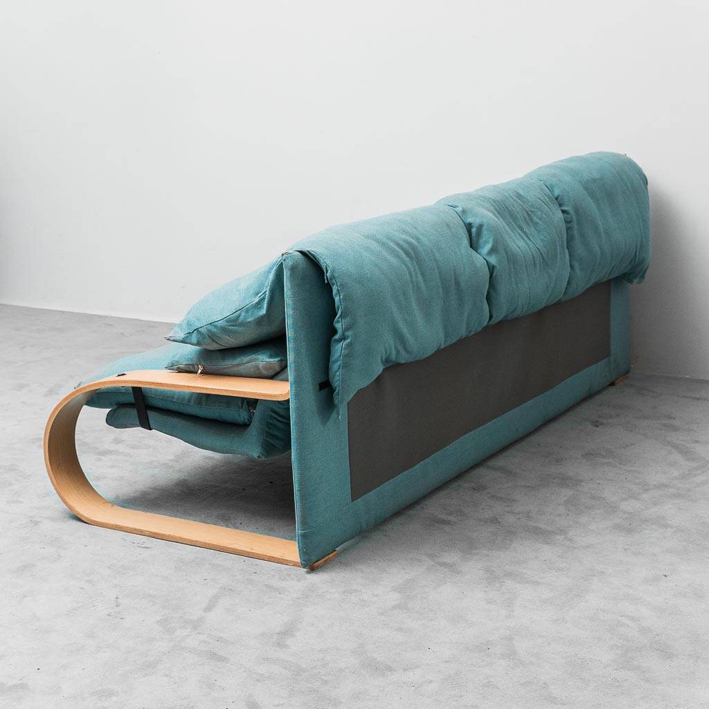 3-seater fabric sofa in Alvar Aalto style, bent wood, 1970s vintage modernism