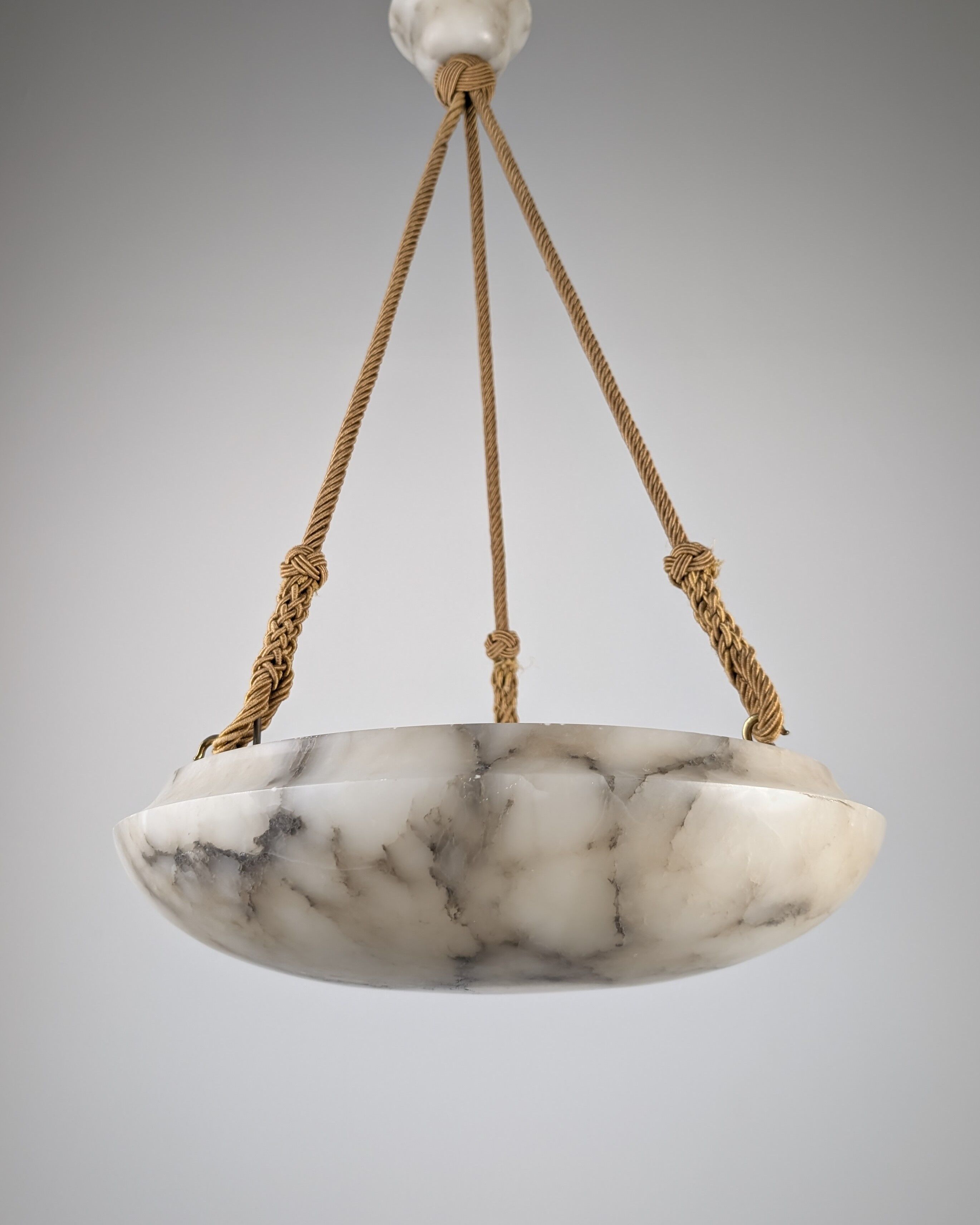 Timeless Art Deco pendant lamp in carved alabaster with black veins, 1920s
