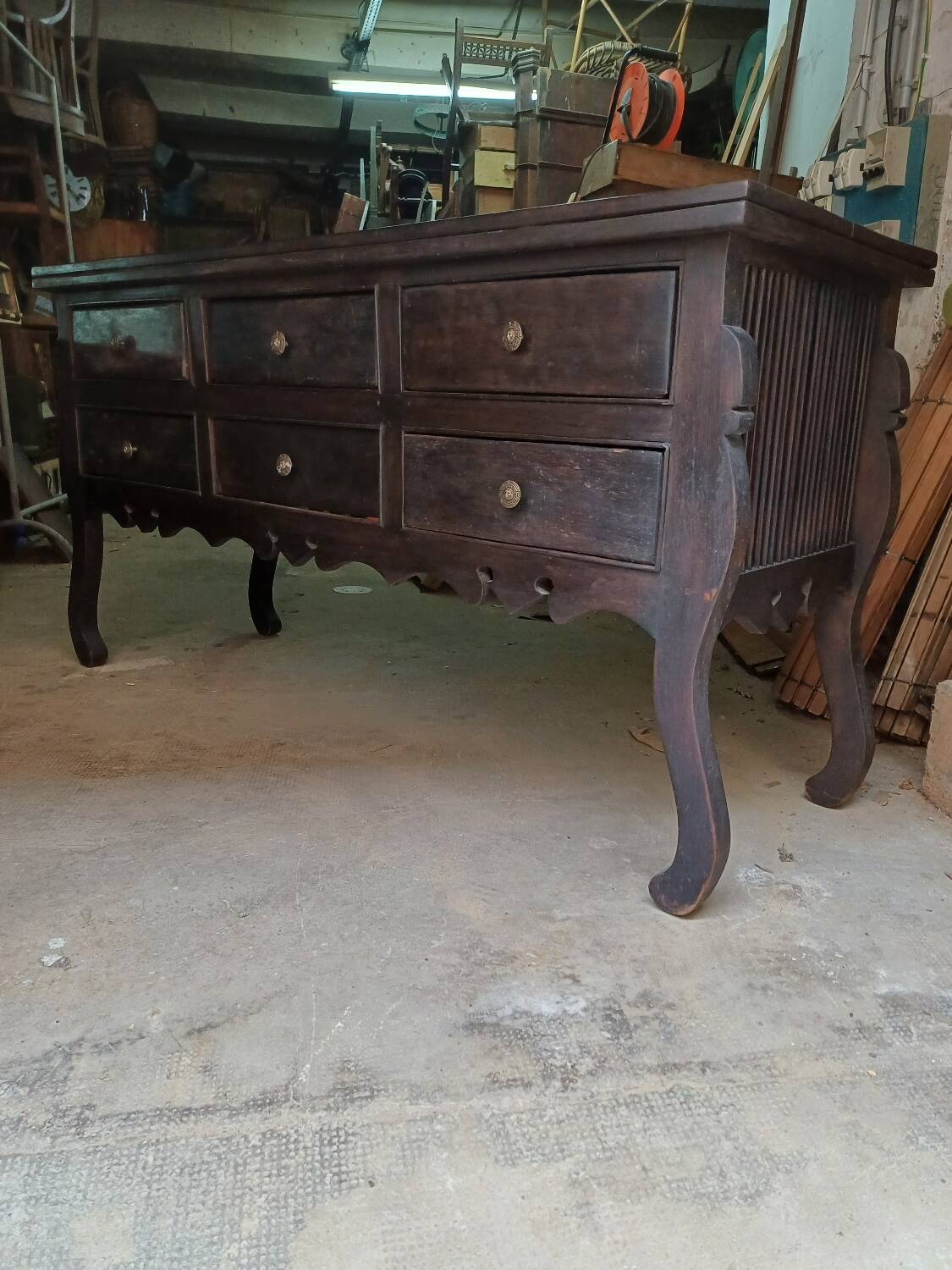 Six-drawer console table, African craftsmanship, Ivory Coast