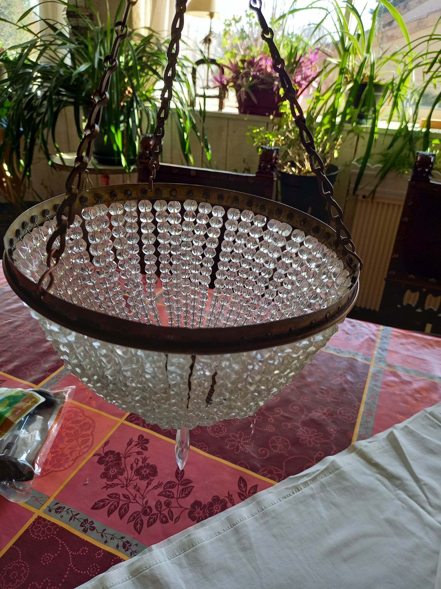 Ceiling lamps gilded brass basket and glass bead tassels