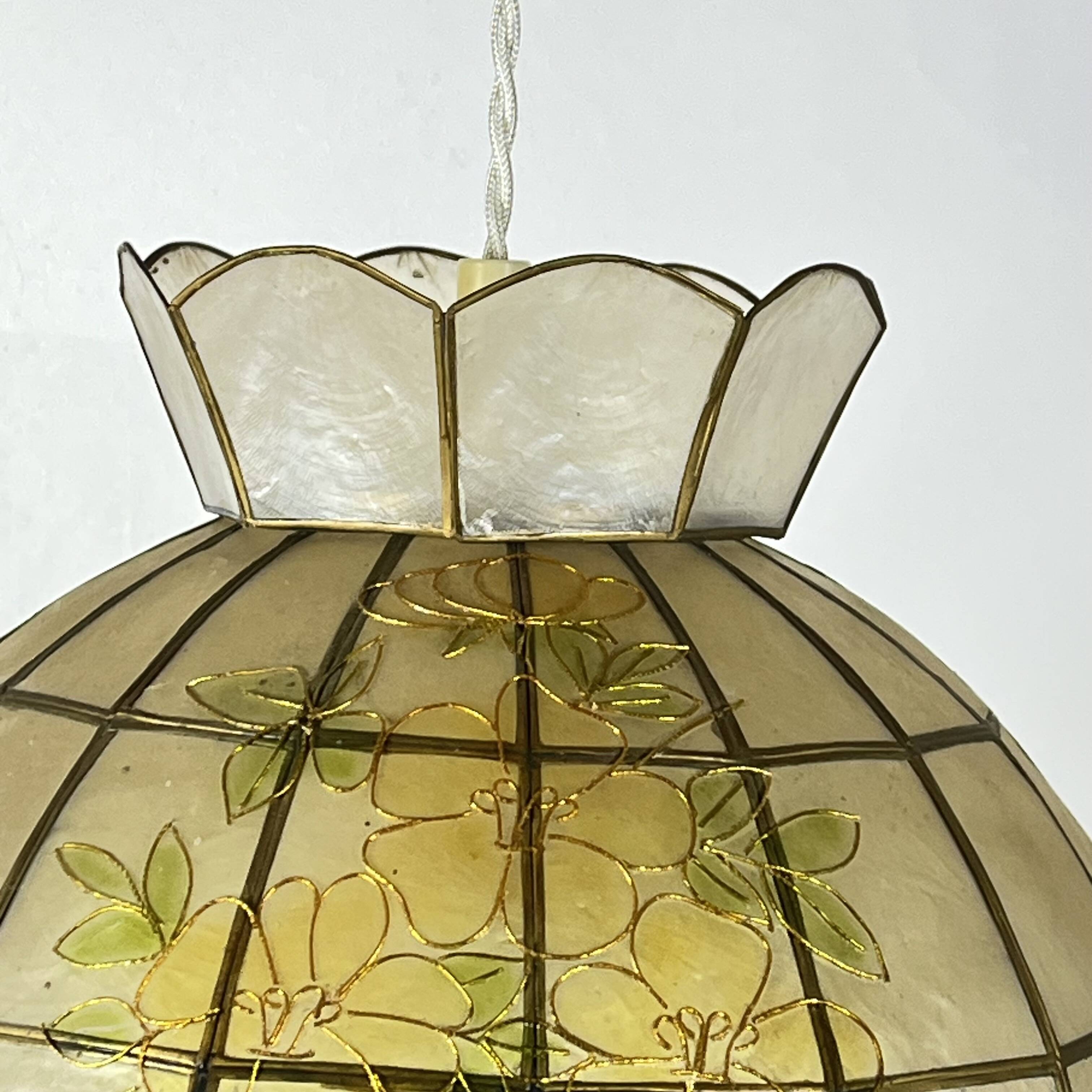 Capiz shell pendant light with flowers