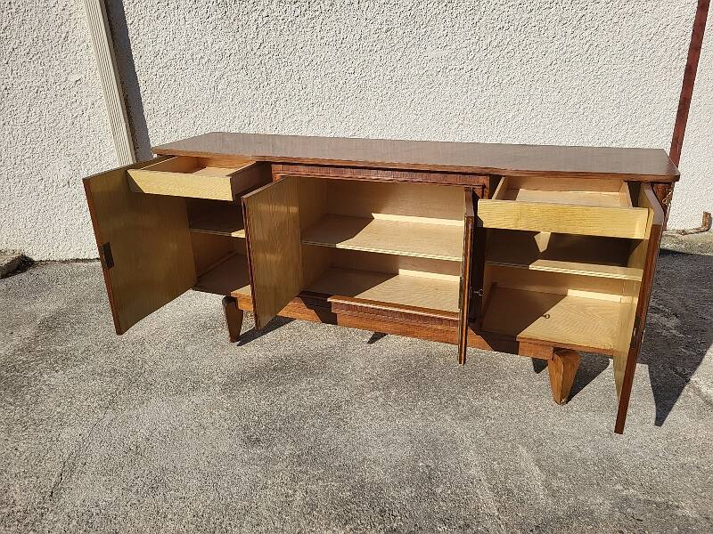 Art deco marquetry 4-door sideboard in walnut from the 1950s