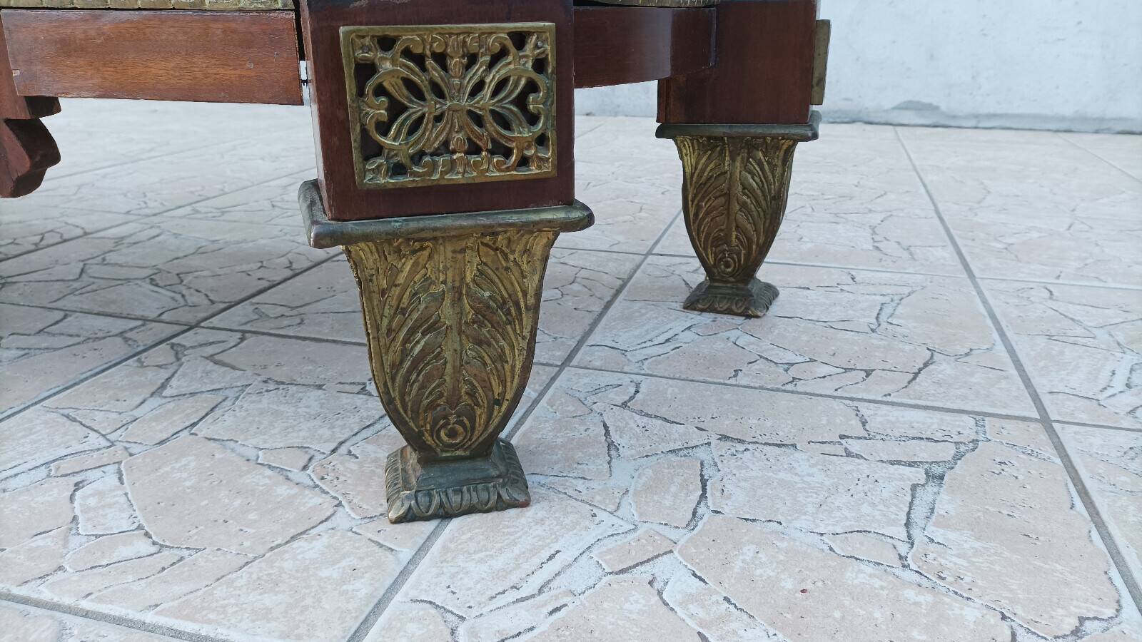 Louis XVI style commode in beech, bronze and marble.