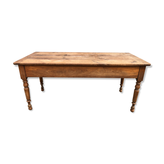 Table de ferme ancienne en cerisier à 2 tiroirs et 1 tirette