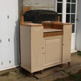 Renovated Art Deco buffet, pink marble and original mirror.