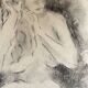 Charcoal painting signed portrait of woman combing her hair