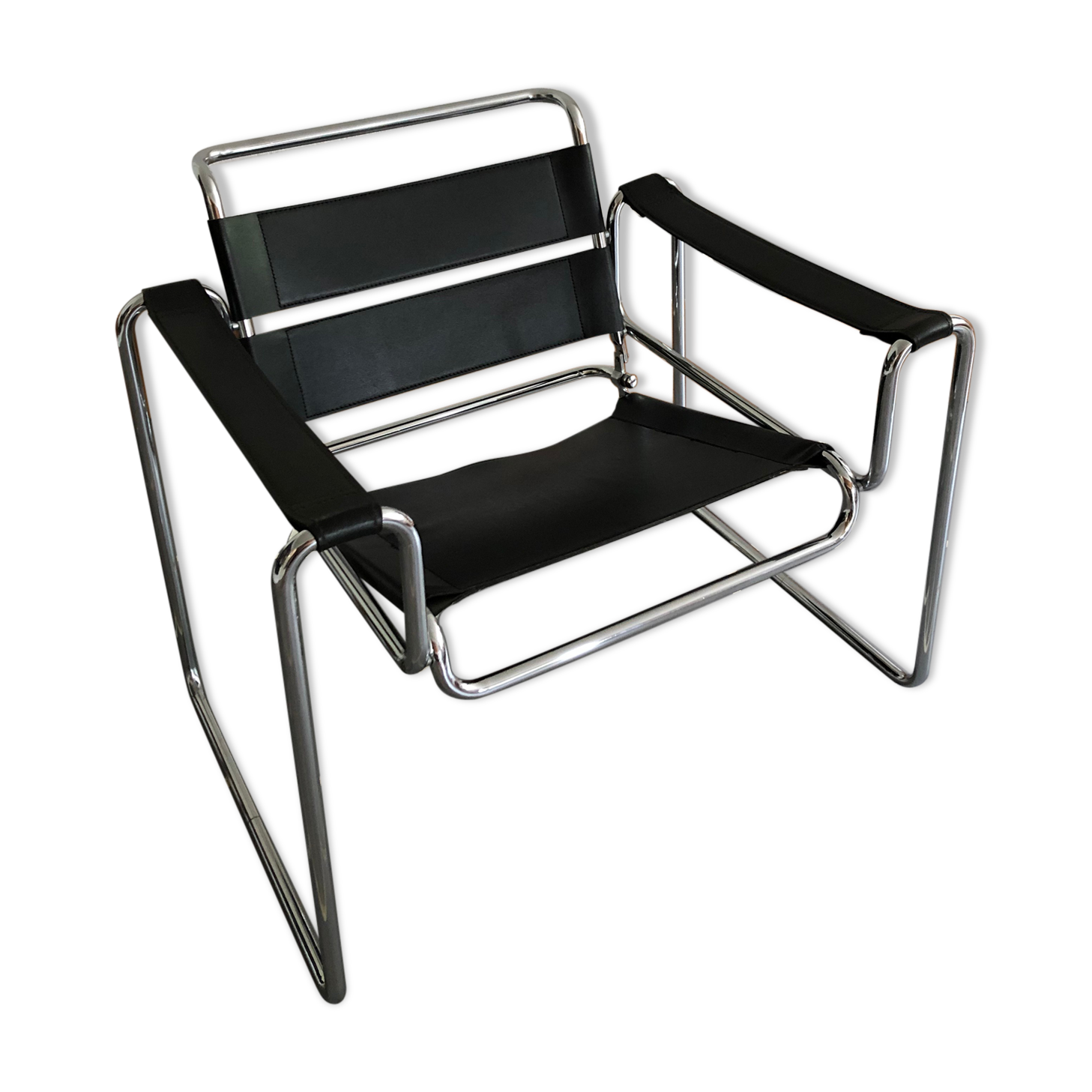 Vintage chrome and leather armchair 70/80