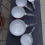 5 orange flower pans enamelled Aubecq