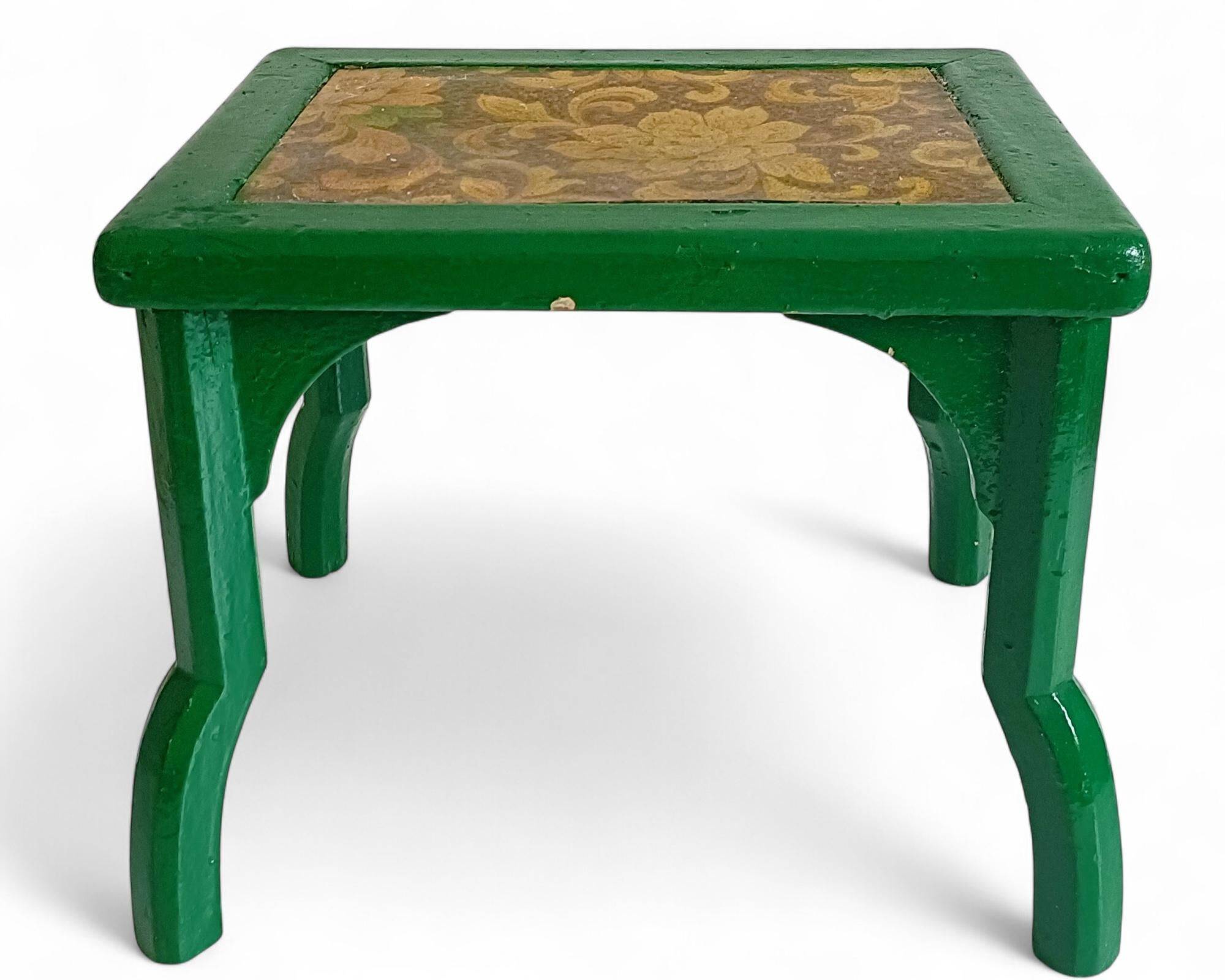 Antique Painted Accent Table with Vintage Floral Top, Bohemian Style